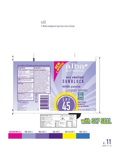 image of tube label - Alba Sunblock Natural Lavender SPF 45